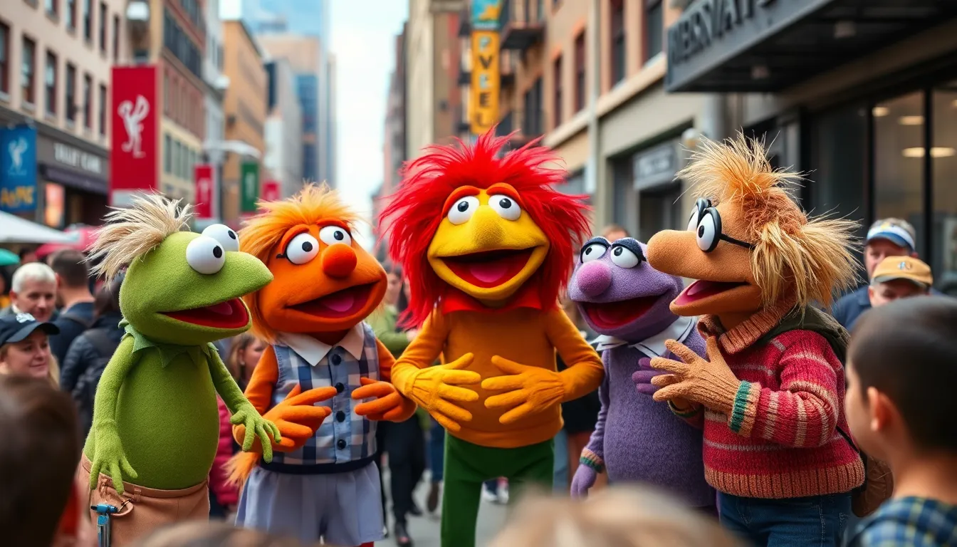 Kermit the Frog and Miss Piggy share a comedic moment, highlighting the show's balance between classic charm and contemporary humor