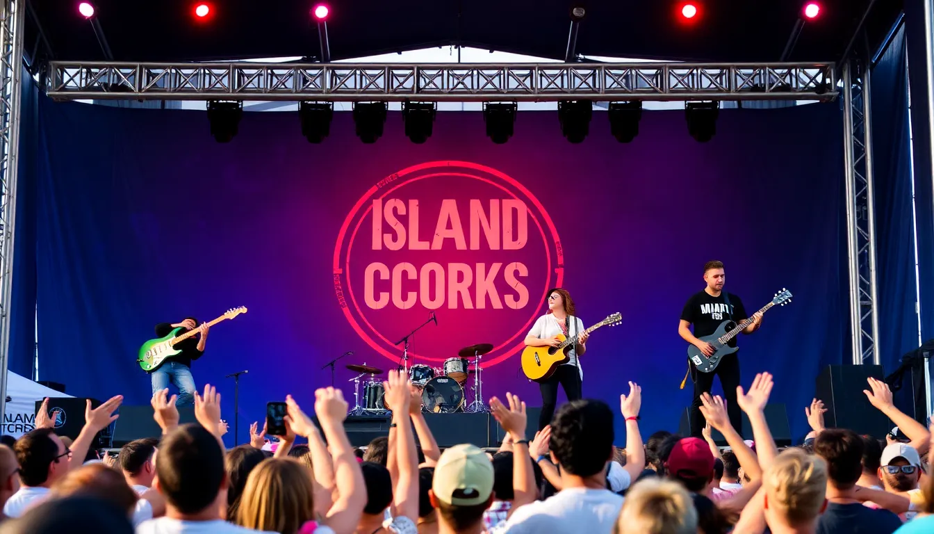 Sabrina Chappell, Olivia Dean, and Lola Young perform on stage at a vibrant music festival, captivating the audience with their energetic presence and unique musical styles.