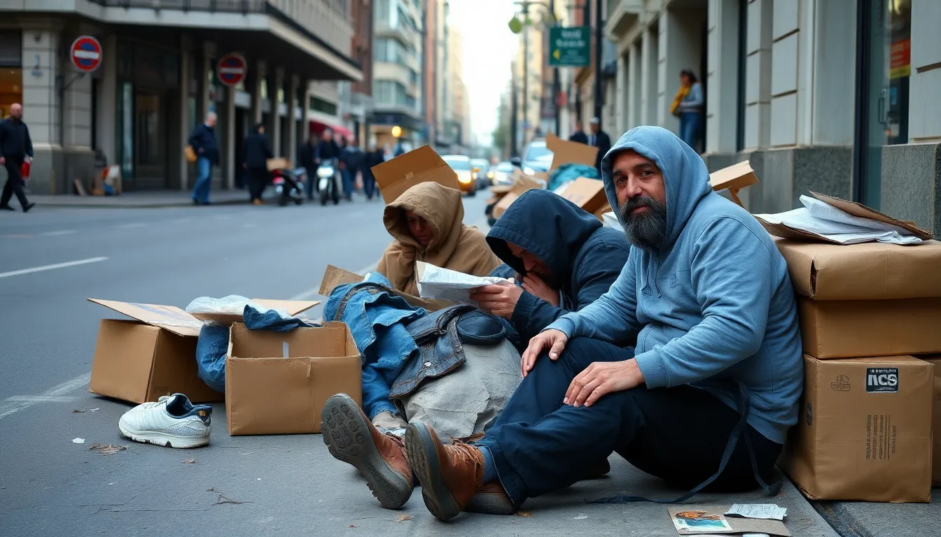A crowded urban street in New York City, where visible homelessness has become a pressing social issue amidst rising public concern