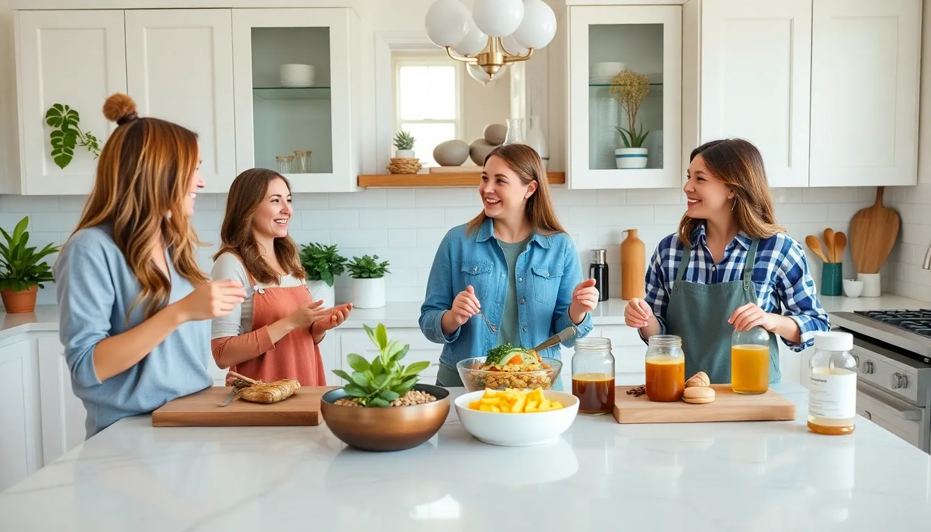 A chef drizzles extra virgin olive oil over a bowl of steaming bone broth garnished with fresh herbs, highlighting the rising trend of gut health foods in a bustling kitchen setting.