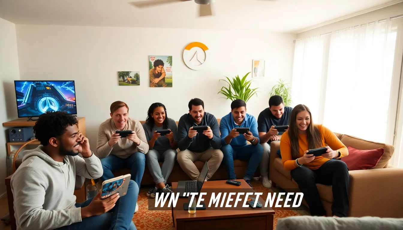 A group of enthusiastic gamers gather around their screens, intensely focused on the new Overwatch expansion as it dominates the Twitch streaming charts.