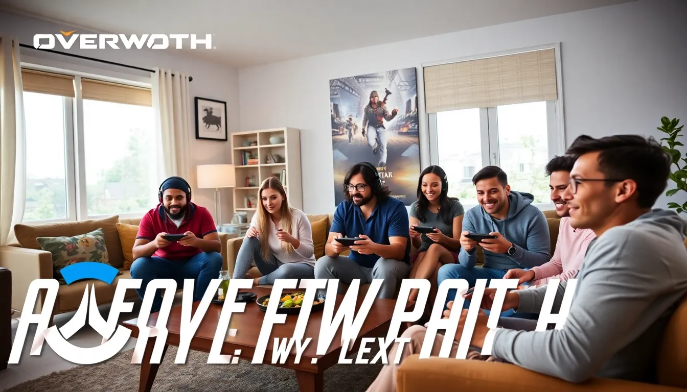 An enthusiastic gathering of fans celebrating the resurgence of Overwatch at a local gaming event, highlighting community engagement and excitement