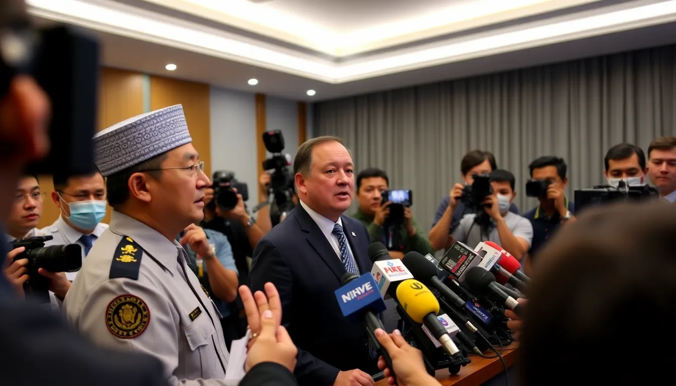 Panamanian officials announce the cancellation of contracts with a Hong Kongbased firm for canal port operations during a press conference, highlighting concerns over compliance and investment.