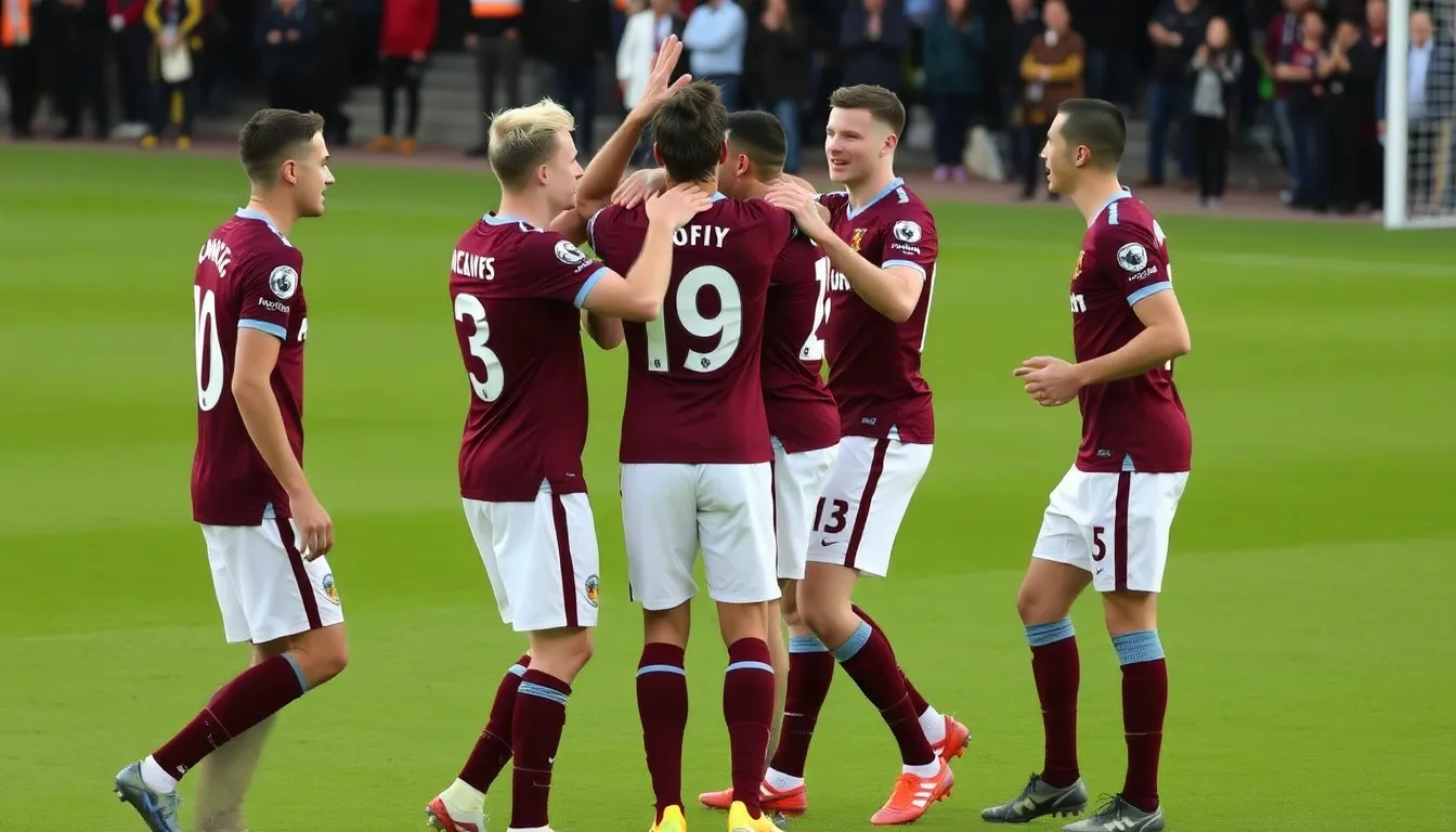 West Ham players celebrate a goal during their recent match against Fulham, showcasing their renewed confidence and teamwork on the pitch.