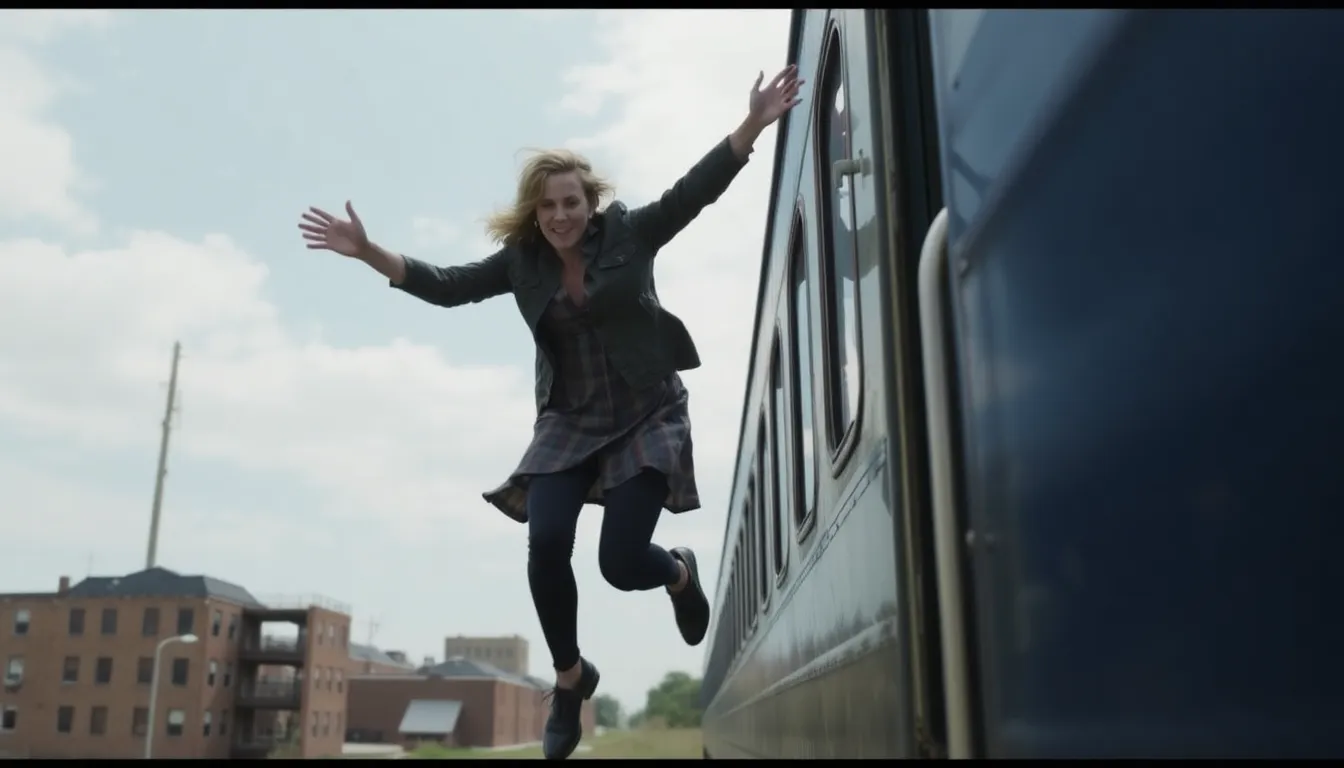 A closeup shot of Emily Blunt, conveying a mix of determination and vulnerability as she navigates a world altered by the revelation of alien existence