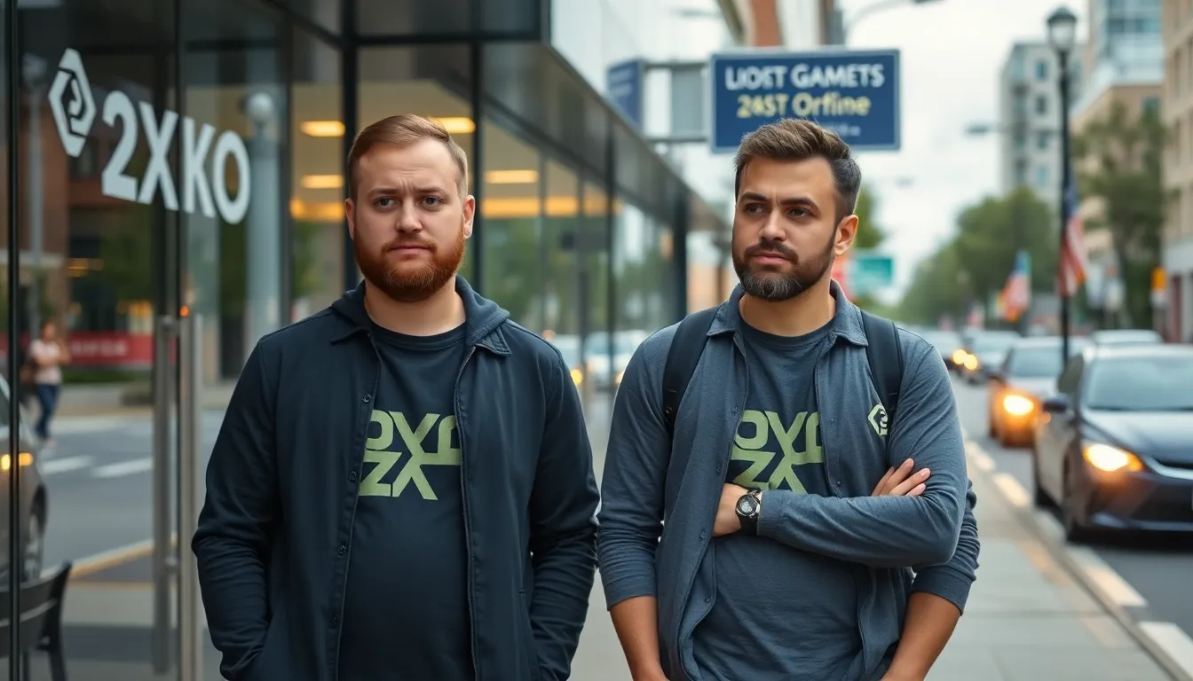 The exterior of Riot Games headquarters is shown, reflecting the company's efforts to adapt to changing market dynamics and the challenges faced after the launch of 2XKO