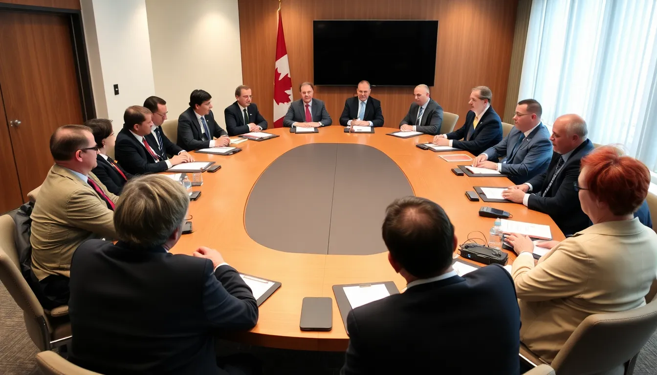 A group of community leaders and advocates gathers at a conference table, discussing strategies to address rising antisemitism in Australia following the Bondi shooting incident.