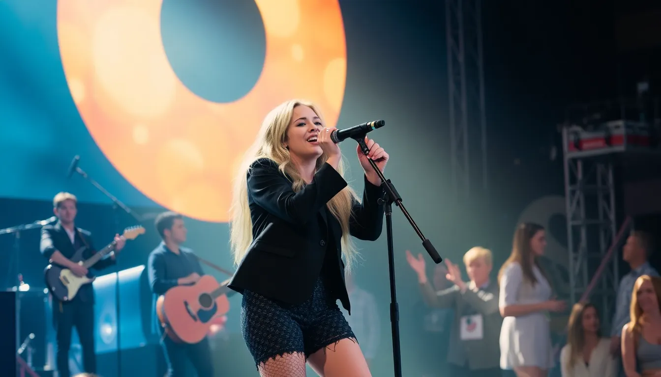 Closeup of Carpenter expressing her emotions on stage, embodying authenticity and confidence while pushing the boundaries of live television censorship