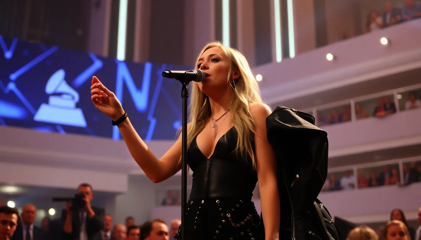 Sabrina Carpenter delivers a powerful live performance of "Manchild" at the Grammy Awards, captivating the audience with her dynamic stage presence and bold artistic choices.