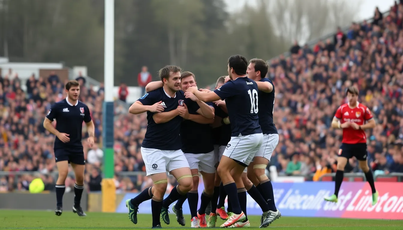Coaches from both sides analyze the unfolding game, with Scotland's staff visibly pleased by their team's proactive approach while Wales reassesses their tactics