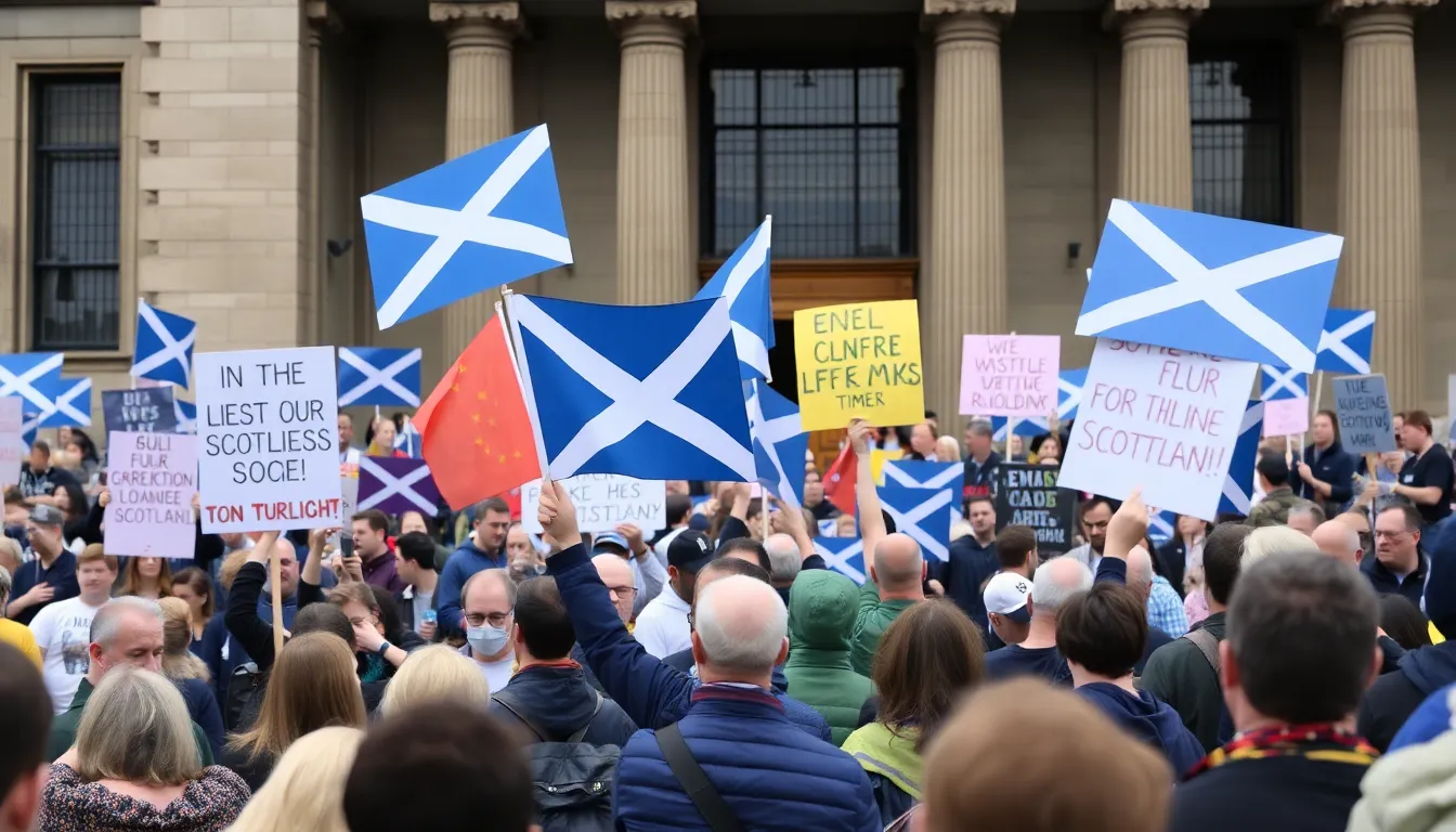 スコットランドのサッカー文化を象徴する歴史的な瞬間に向けた期待感が高まる街の風景