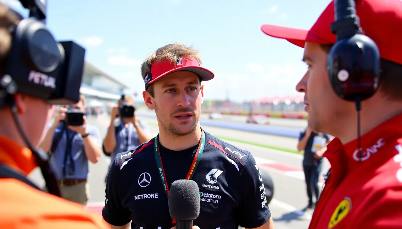 Sebastian Vettel discusses his predictions for the 2026 Formula 1 drivers' championship during a press conference, surrounded by reporters and cameras.
