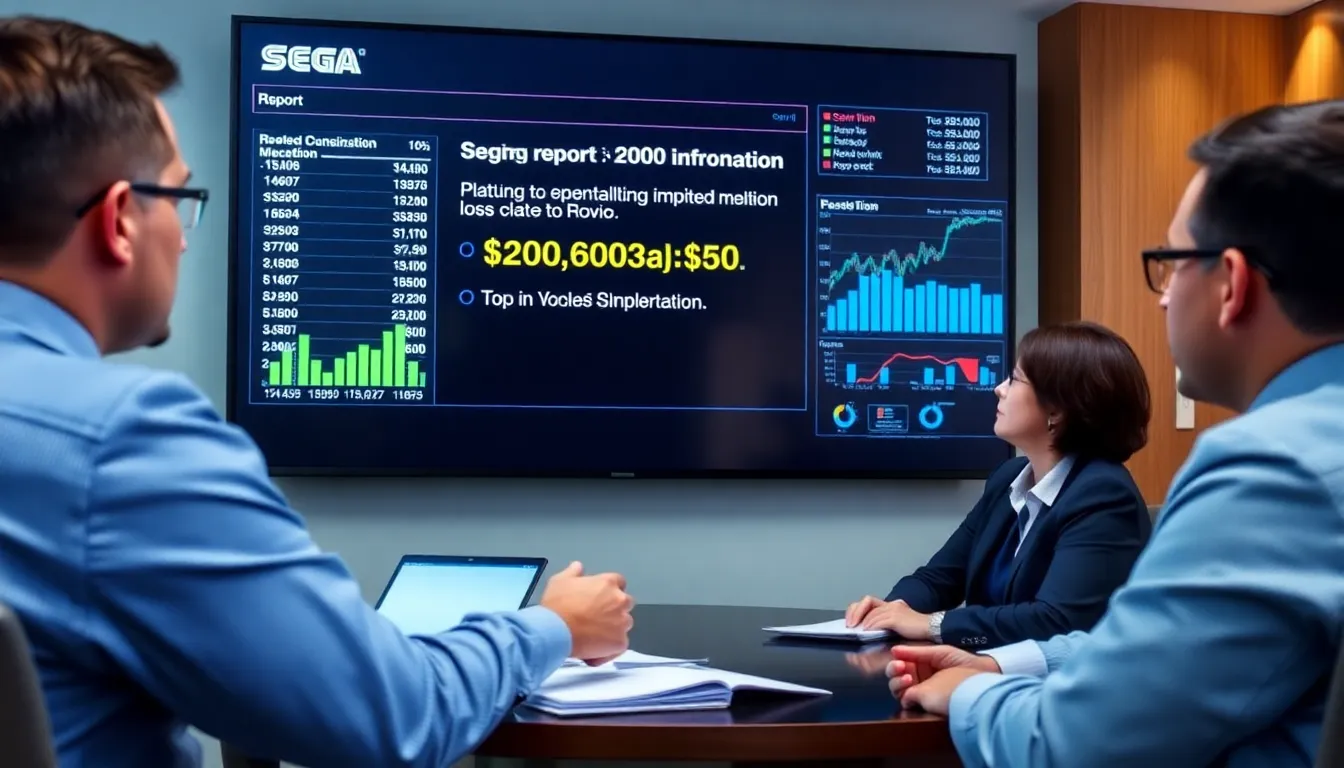 Sega executives discuss the company's financial report during a press conference, highlighting the 0 million impairment writedown related to Rovio's acquisition amid challenges in the mobile gaming market.