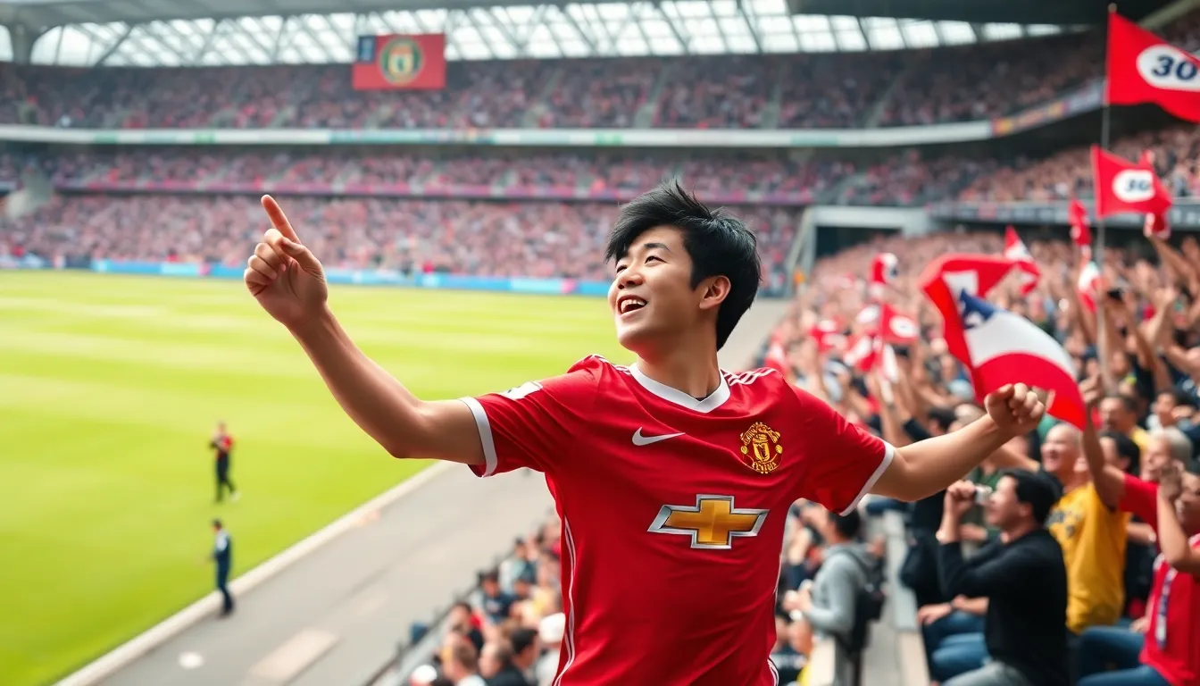 Fans cheer enthusiastically in the stands, demonstrating their unwavering support for Manchester United during the match