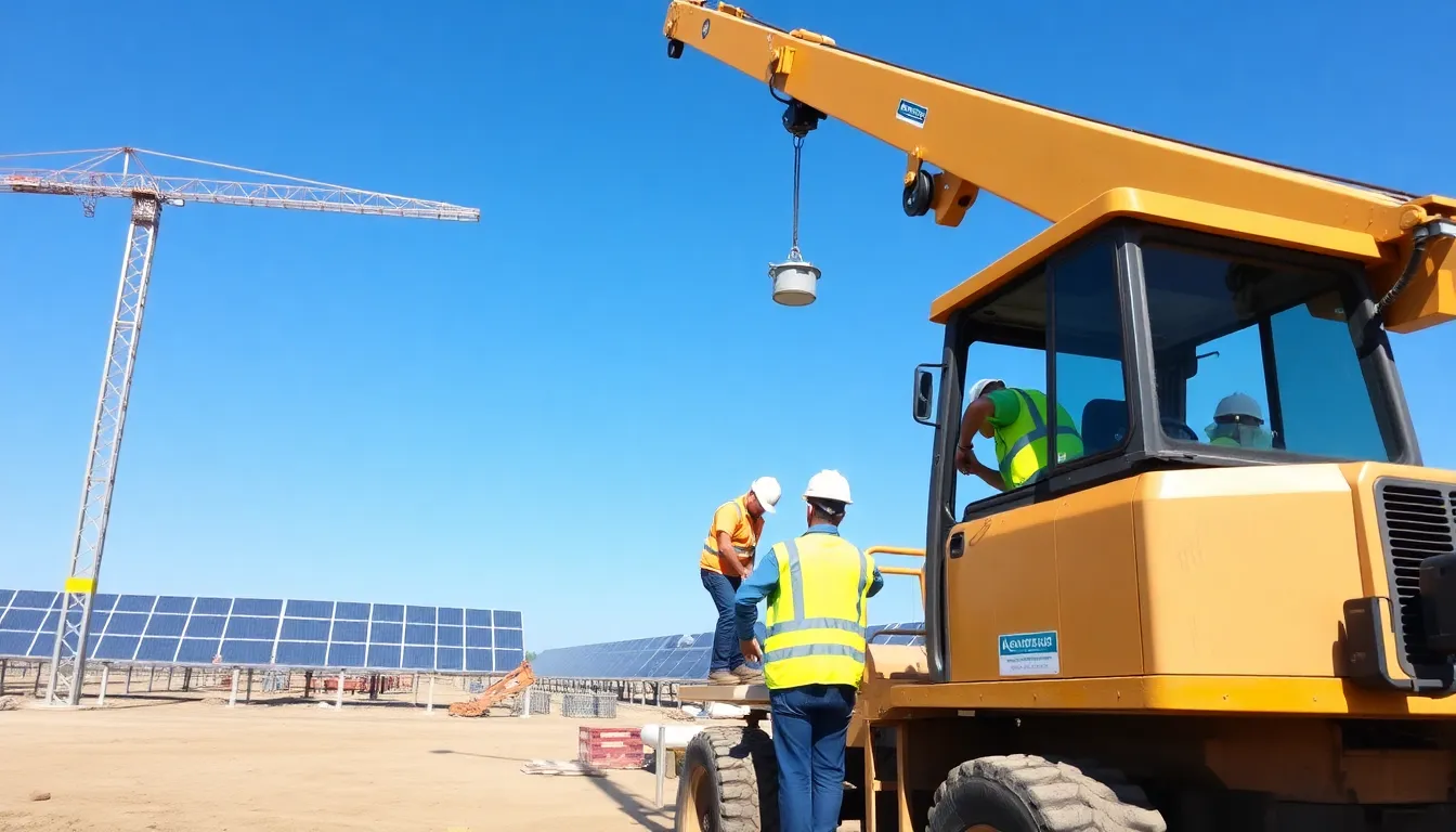 Workers installing solar panels on a largescale solar farm, showcasing the job creation potential of renewable energy projects