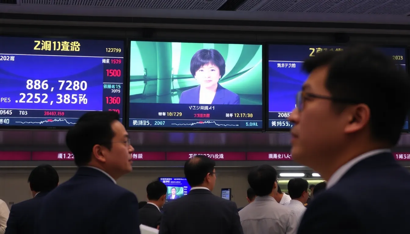 日経平均株価が急騰し、投資家たちの期待が高まる市場の様子