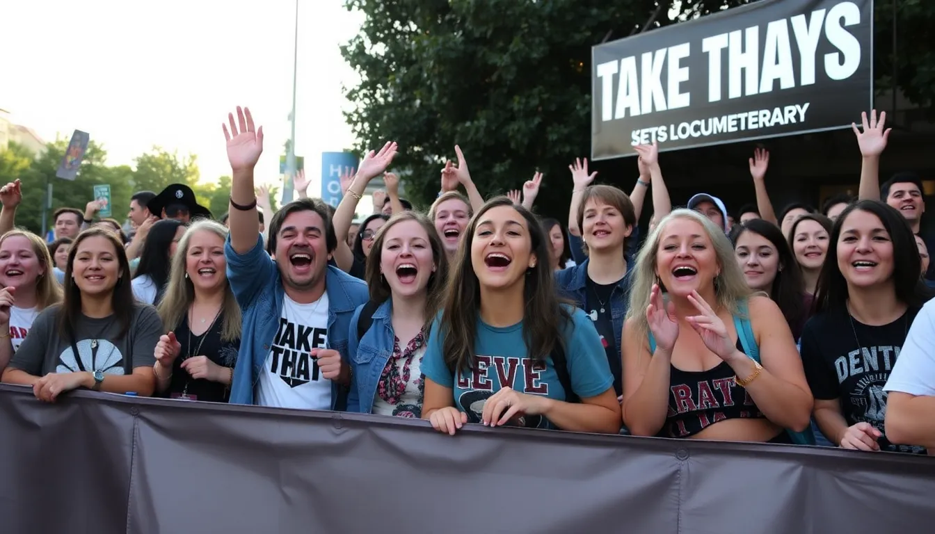 A nostalgic moment is highlighted as fans gather to celebrate Take That's legacy, sharing memories and experiences inspired by the band's music
