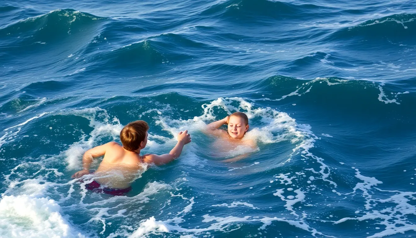 A teenager swims through rough waves and strong currents, determined to reach shore and seek help for his family stranded off the Australian coast.