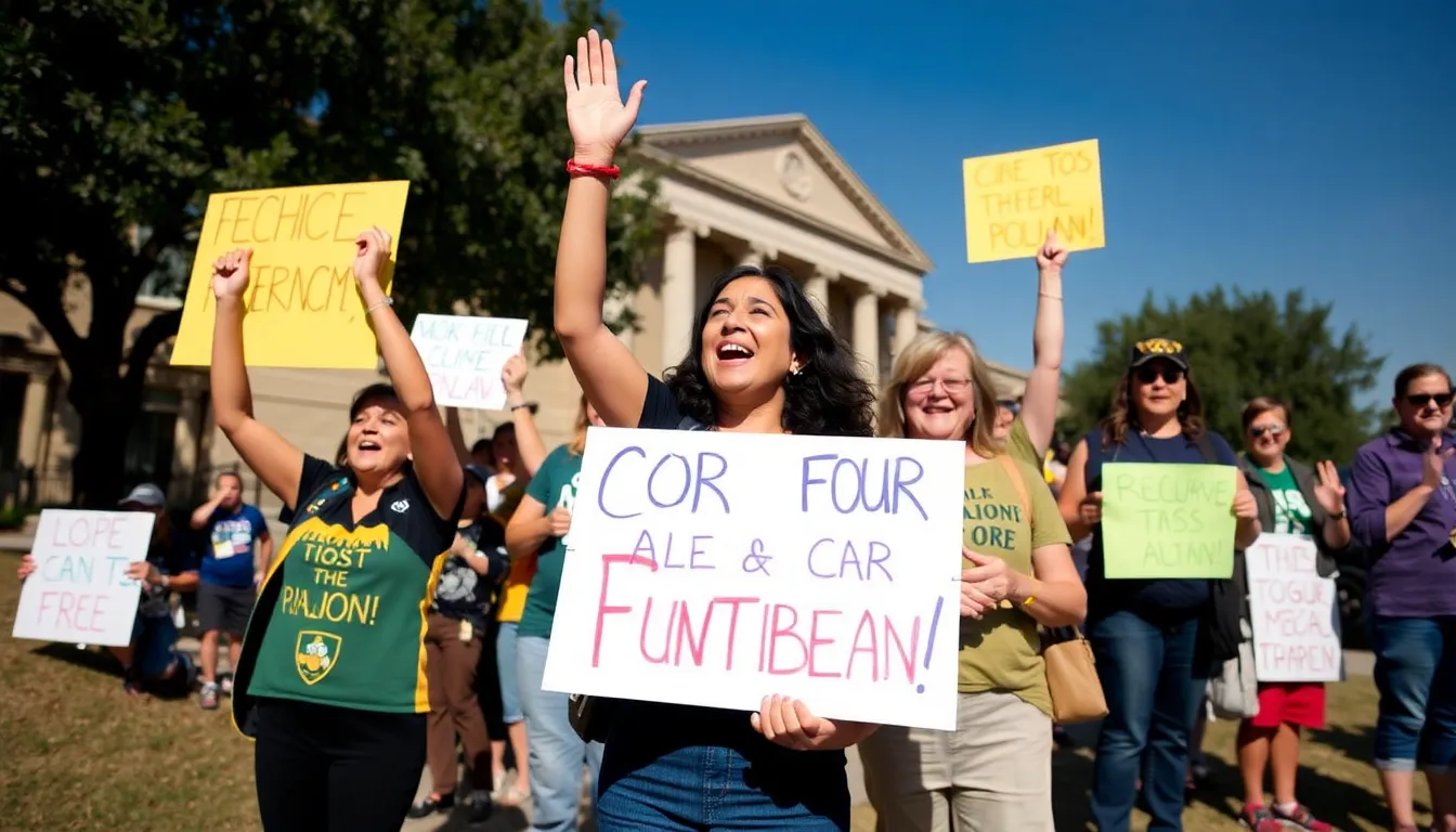 A federal judge speaks at a podium in a courtroom, surrounded by legal representatives, as news of the injunction against the Texas law targeting fossil fuel critics unfolds.