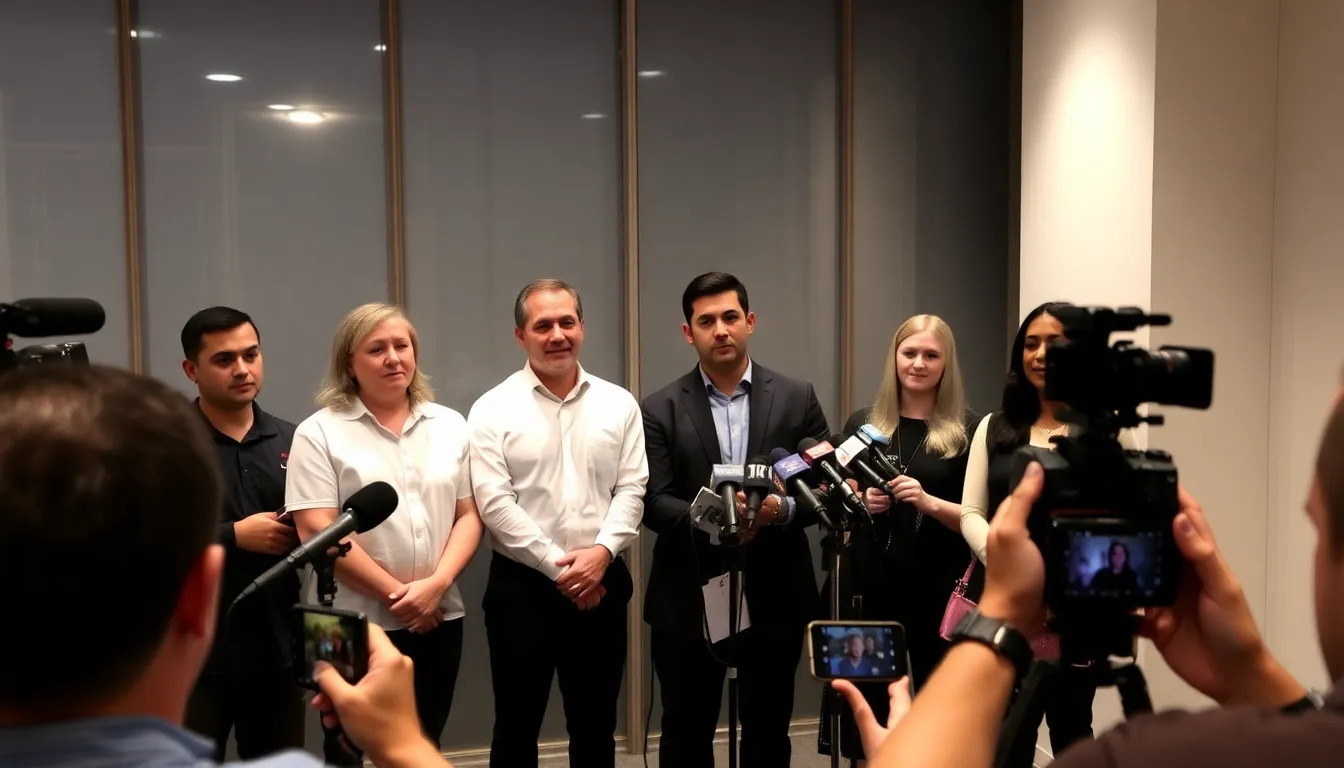 A group of TikTok users gathers in a park, discussing the recent allegations of content censorship while holding smartphones and expressing their concerns about the platform's transparency.