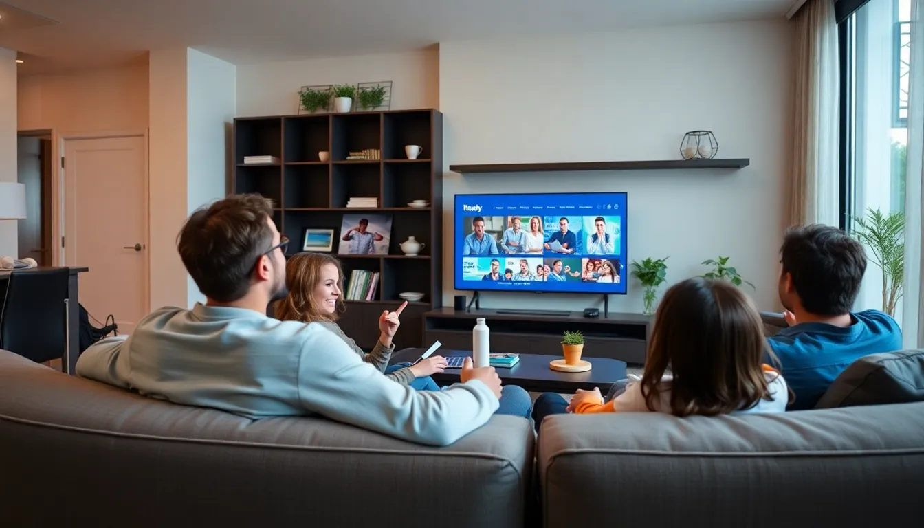 An office workspace filled with technology professionals collaborating on innovative AIdriven content creation tools for television