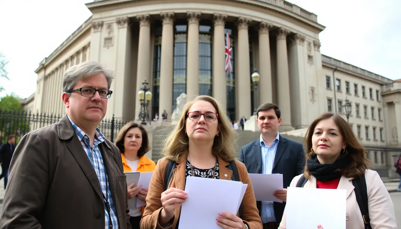 Researchers gather in a university lab, discussing ongoing projects while expressing concerns over the recent pause on new grants from the UK's £8 billion research fund.