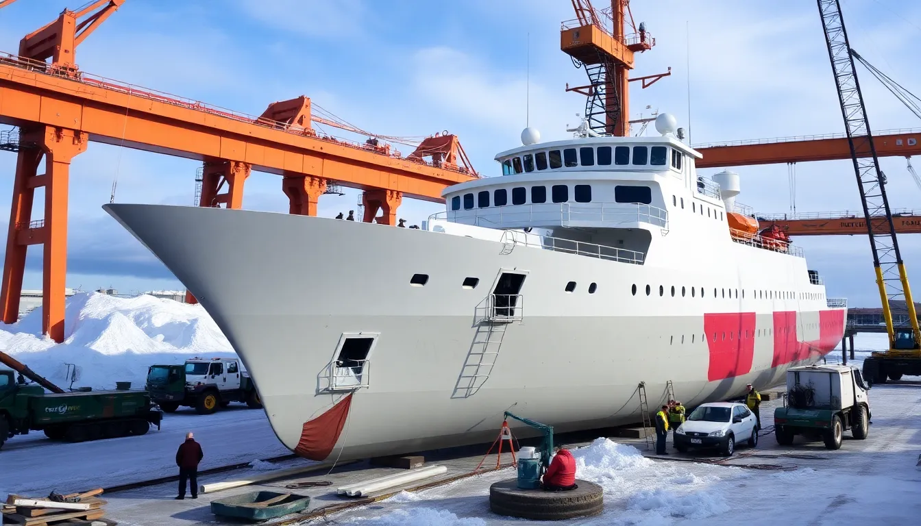 U.S. Coast Guard officials discuss plans for the procurement of new icebreakers during a press conference, highlighting the collaboration with Finnish shipbuilders.