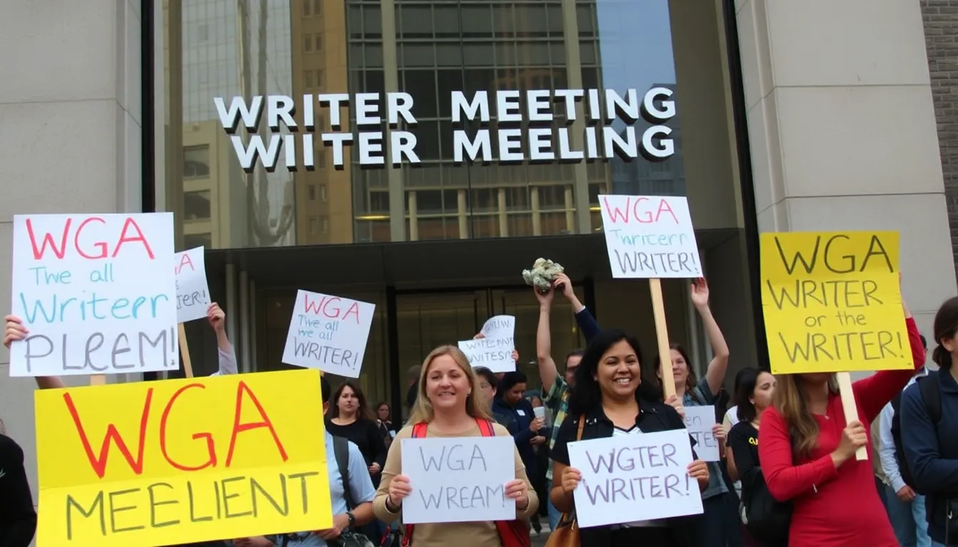 Picketing staff demonstrate their determination for better pay and job security as they prepare for upcoming negotiations with major studios