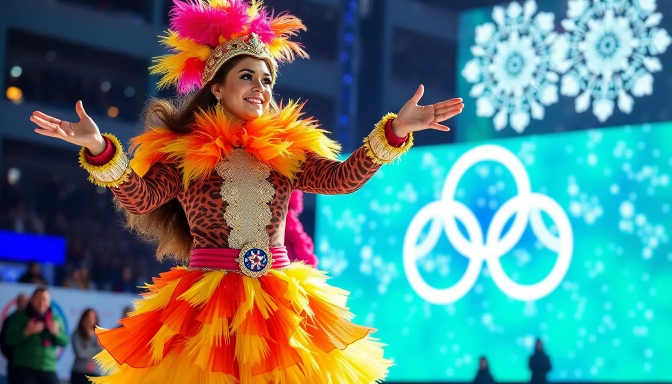 Athletes and dignitaries watch in awe as Impacciatore seamlessly blends storytelling and music, creating a memorable moment for viewers around the world