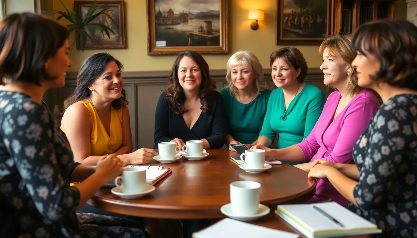 A group of women in elegant Regencyera dresses engage in lively conversation at a lavish garden party, embodying the themes of romance and desire explored in the new Bridgerton series.