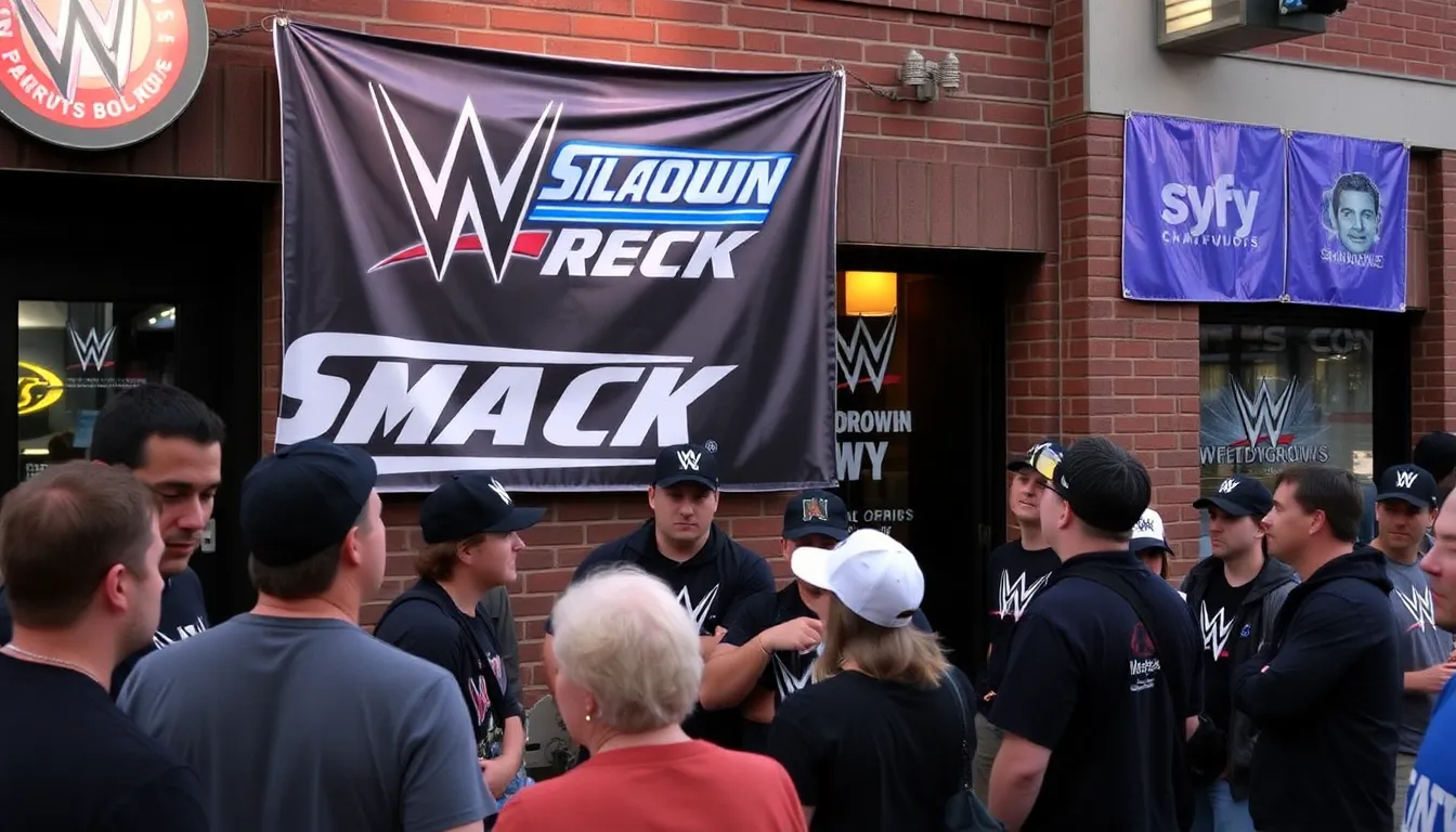 A promotional graphic highlighting the new SyFy branding for Smackdown, emphasizing the show's integration with the channel's unique programming style