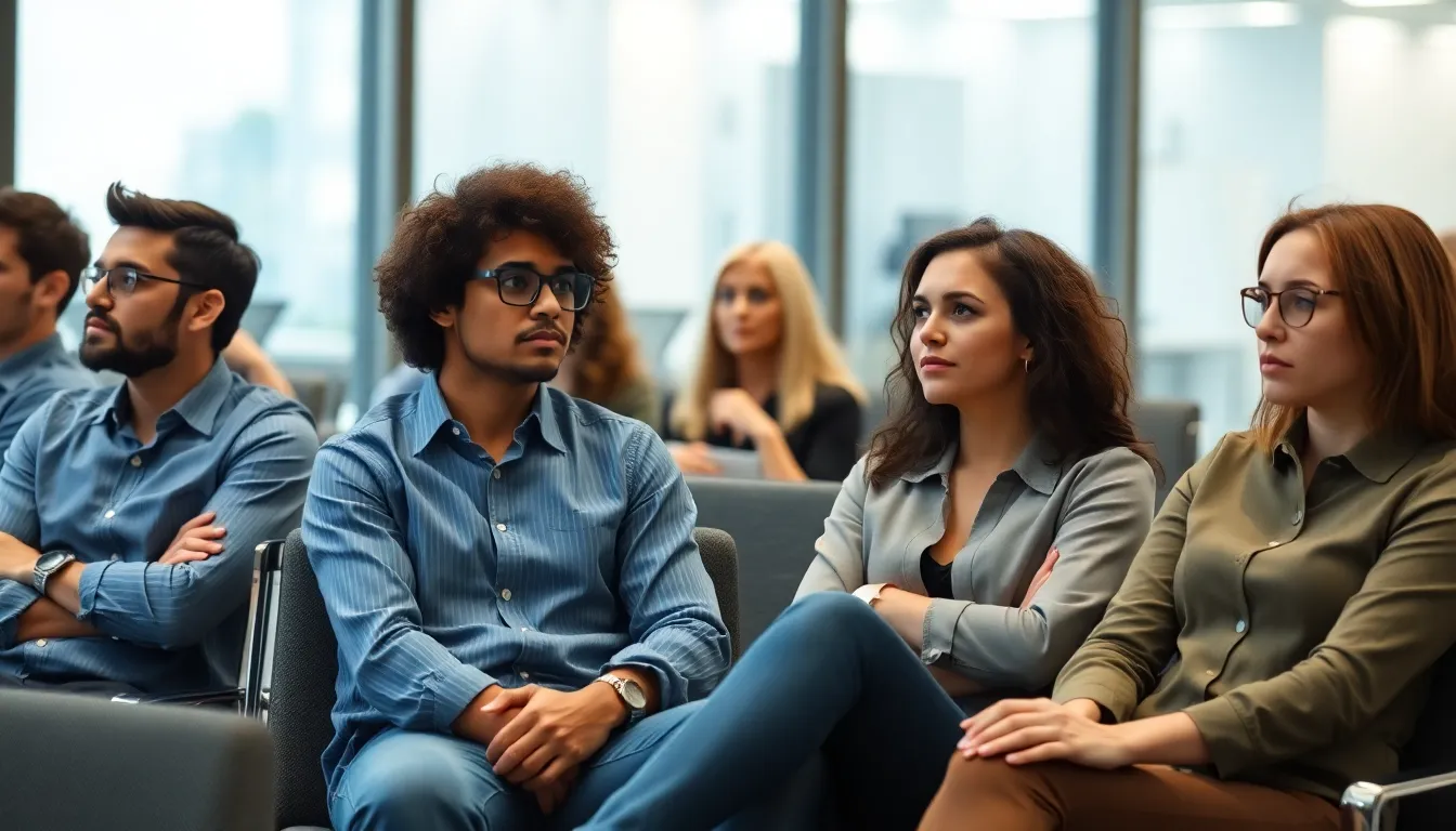 A diverse team of professionals discussing the implications of AI in hiring, emphasizing the importance of fairness and transparency in recruitment practices