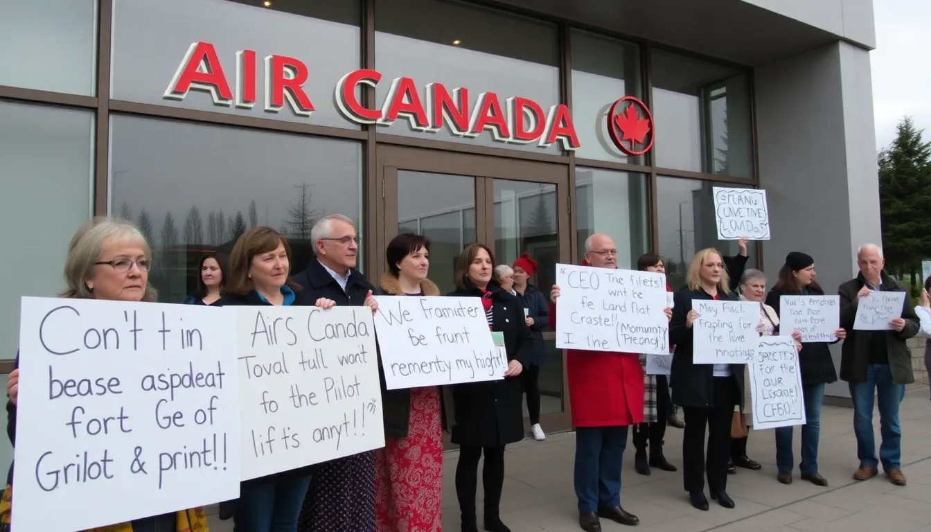 A crowd of journalists gathers outside Air Canada's headquarters as news breaks of the CEO's resignation following backlash over a tribute video for deceased pilots.