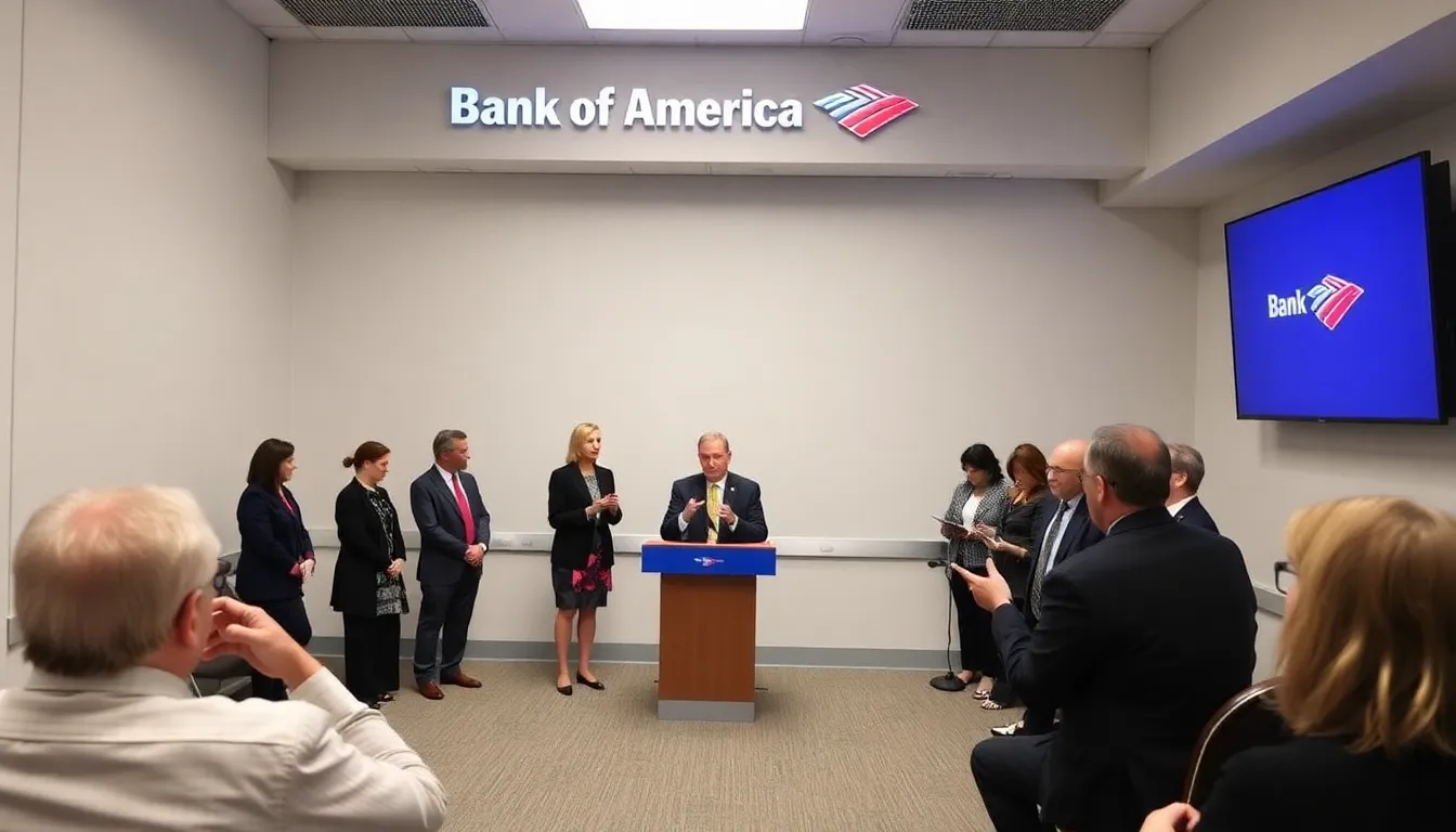 A group of protesters holds signs outside a Bank of America branch, demanding justice for victims of human trafficking in light of the recent settlement related to Jeffrey Epstein.