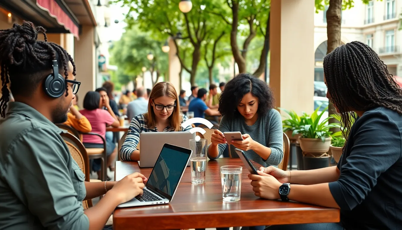 A group of people is gathered around a computer, discussing the benefits of using VPN services for enhanced online privacy and secure streaming.