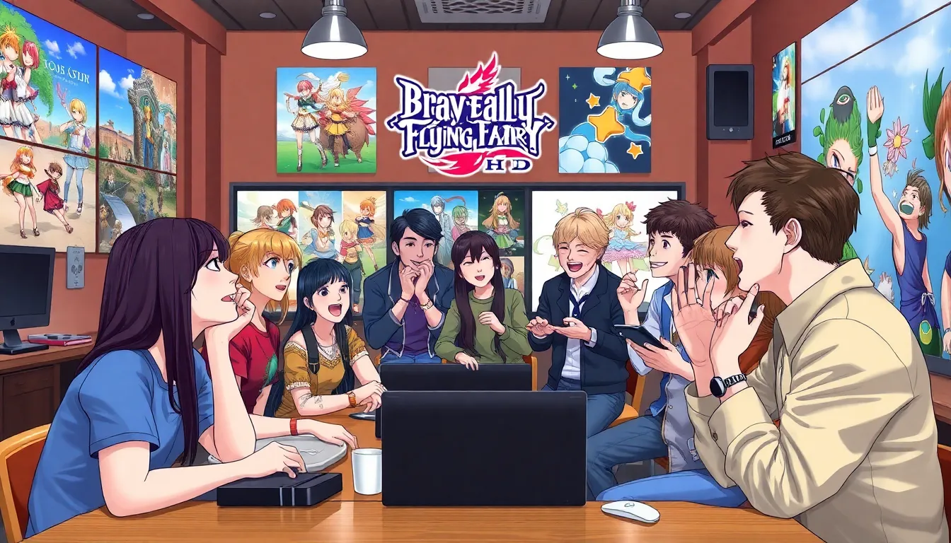 A group of excited gamers gather around their consoles, eagerly discussing the surprise launch of Bravely Default Flying Fairy HD on Xbox Series X/S and PC.