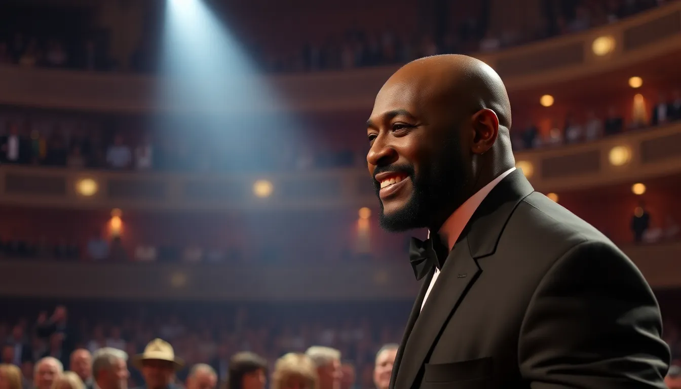 Delroy Lindo stands on stage at the BAFTA Awards, visibly moved as he addresses the audience, expressing gratitude for the support he received following a recent controversy.