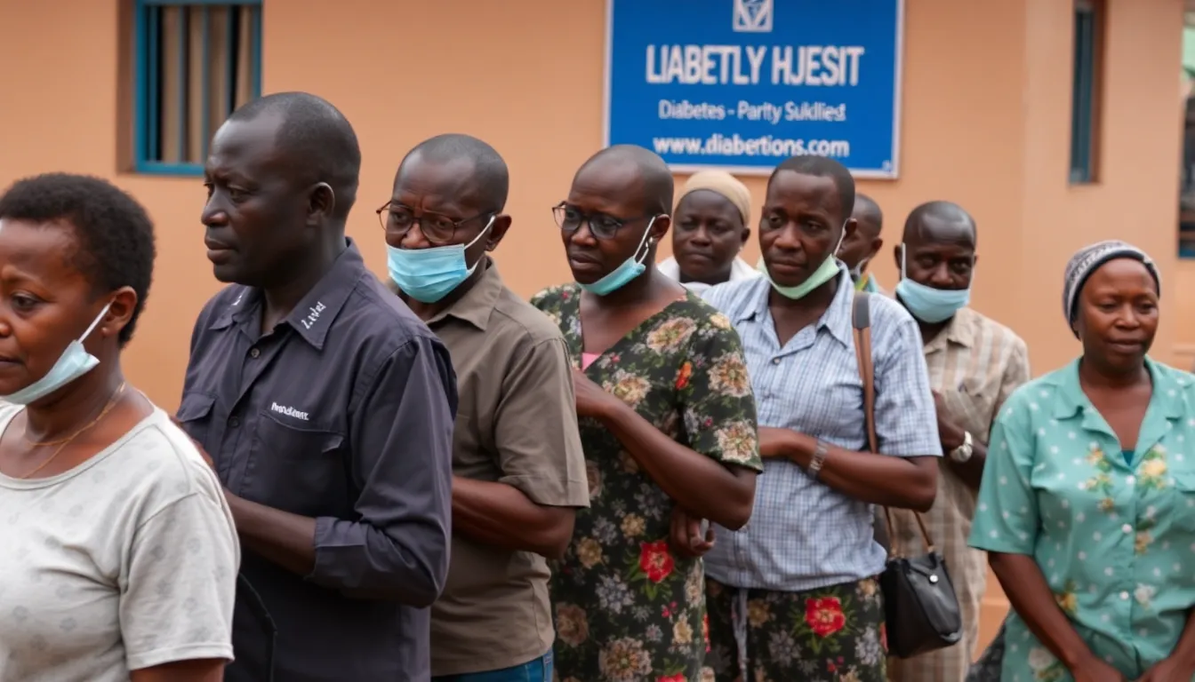 A healthcare worker conducting a diabetes screening in a community clinic, highlighting the urgent need for early diagnosis and management of the disease