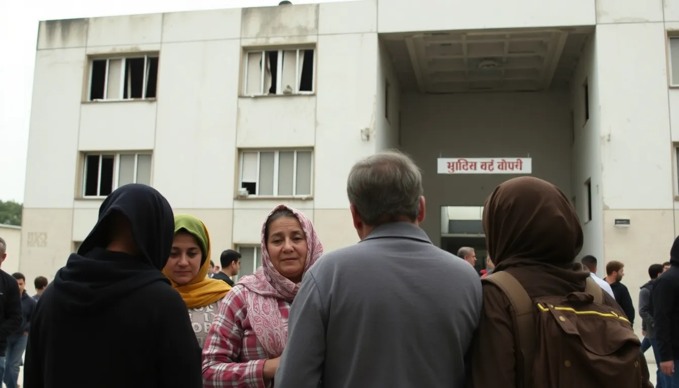 The emotional strain is evident on the faces of those gathered, highlighting the deep sorrow and uncertainty experienced by families in the wake of the hospital strike