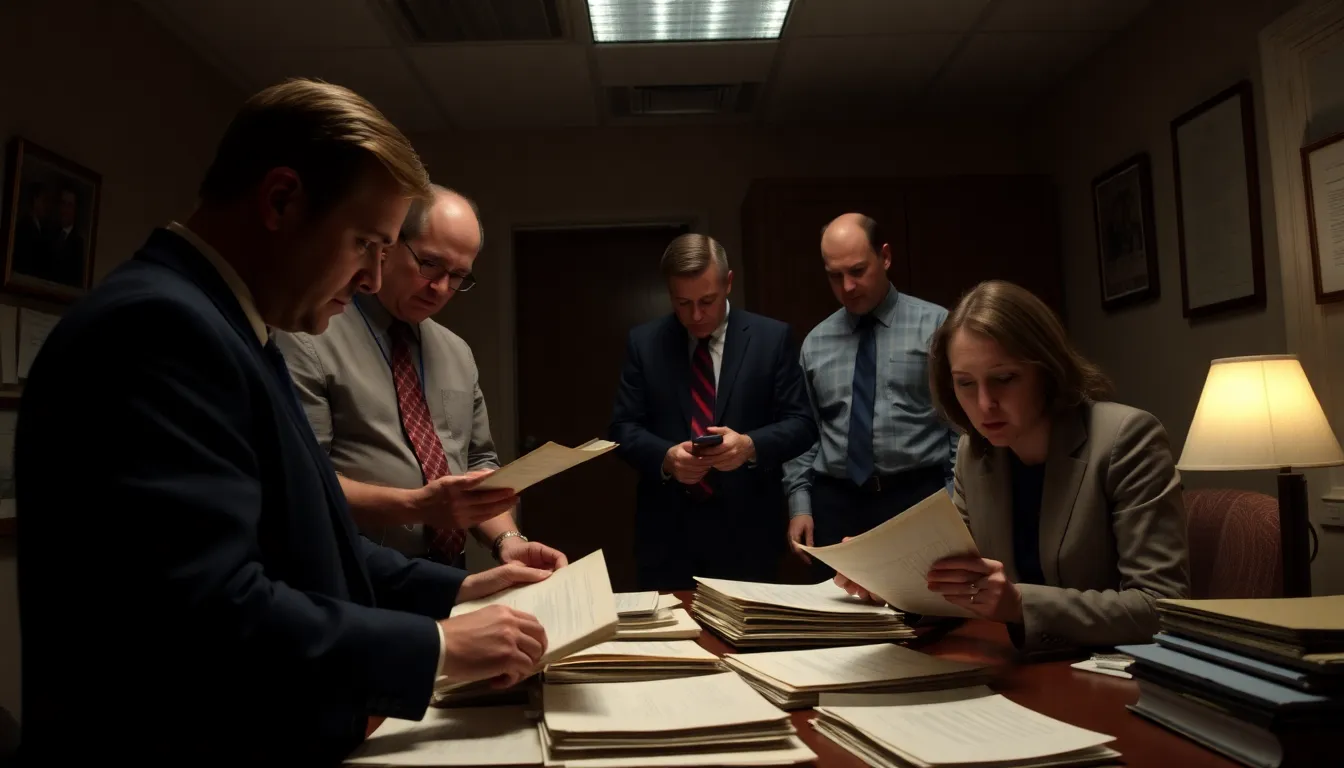 F.B.I. agents are seen entering a government building as they investigate archival files related to a Democratic lawmaker amidst rising political scrutiny.
