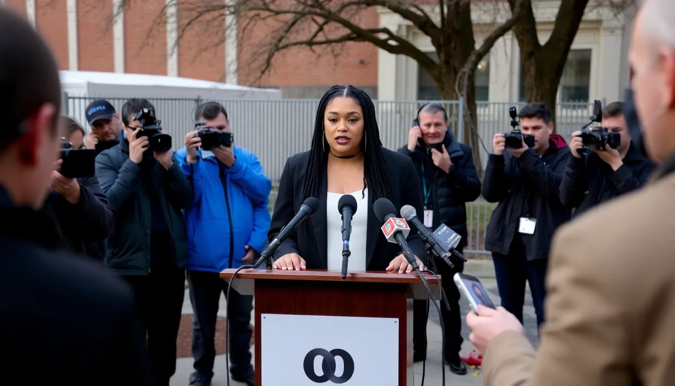 A closeup of FKA Twigs as she passionately discusses the importance of transparency and accountability in the entertainment industry amidst the ongoing legal battle with Shia LaBeouf