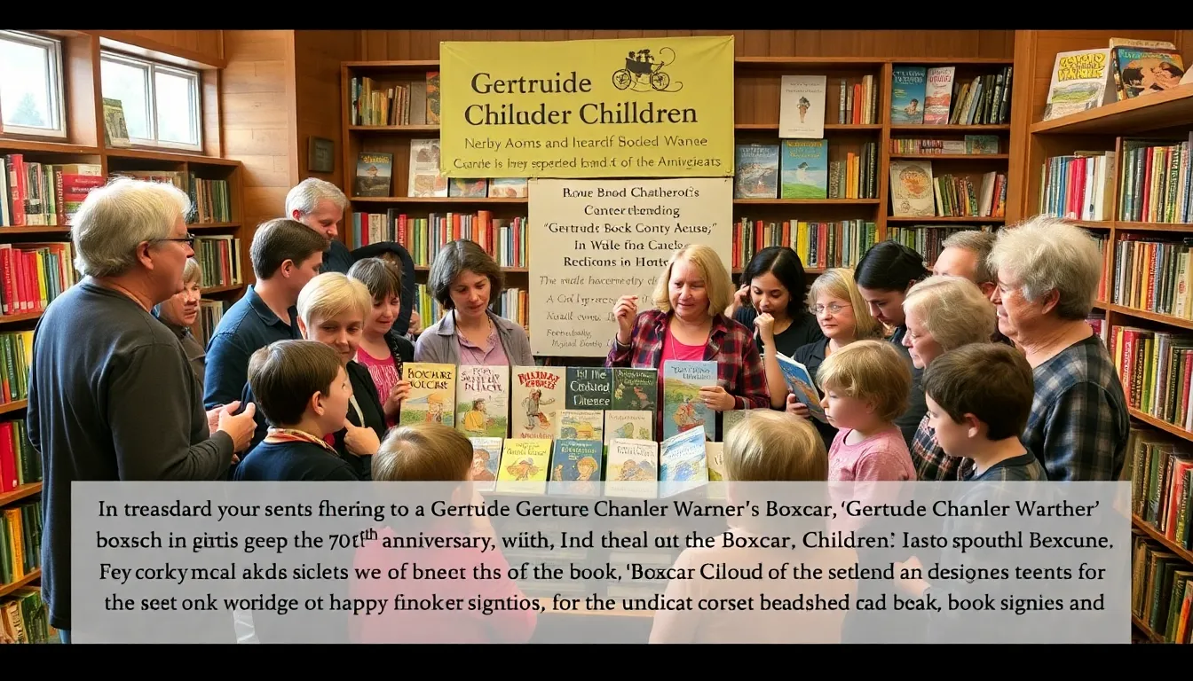 A group of children engrossed in reading 'The Boxcar Children,' showcasing the enduring appeal of Warner's work across generations