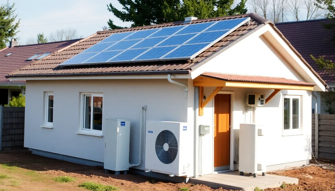 A construction site where builders are installing heat pumps, reflecting the industry's adaptation to new energy efficiency regulations and technologies