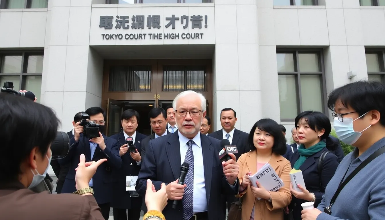 A group of journalists gathers outside the Tokyo District Court as the announcement of the court's decision to uphold the dissolution of the Unification Church is made.