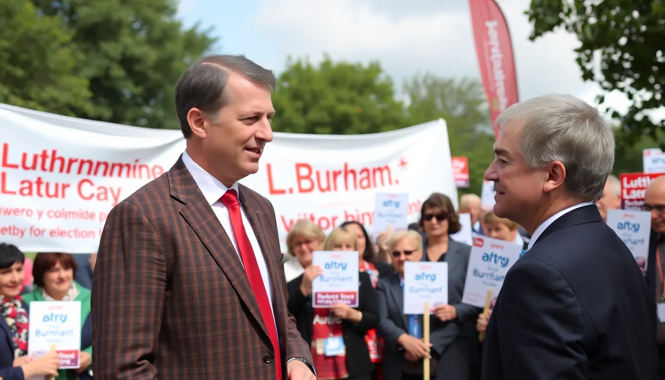 Labour's deputy leader speaks at a podium during a press conference, discussing the potential impact of Andy Burnham's candidacy on a recent byelection while reporters take notes and capture the moment.