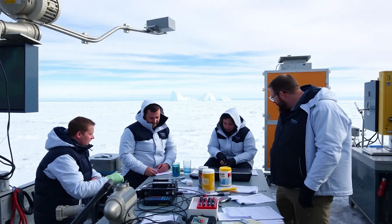 An explorer navigating through icy terrain, showcasing the harsh conditions faced during Antarctic expeditions
