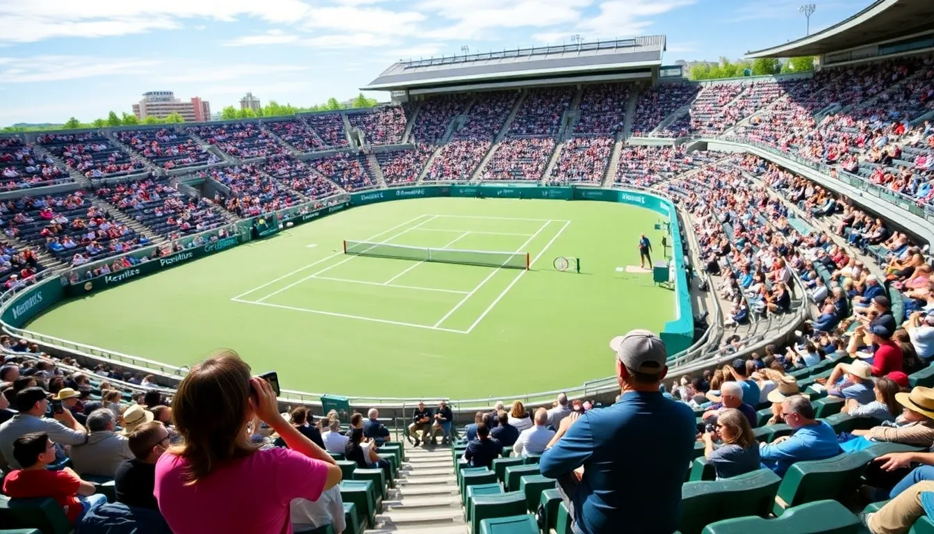 Renowned tennis players like Carlos Alcaraz and Aryna Sabalenka preparing for their matches on the iconic court set up inside the stadium
