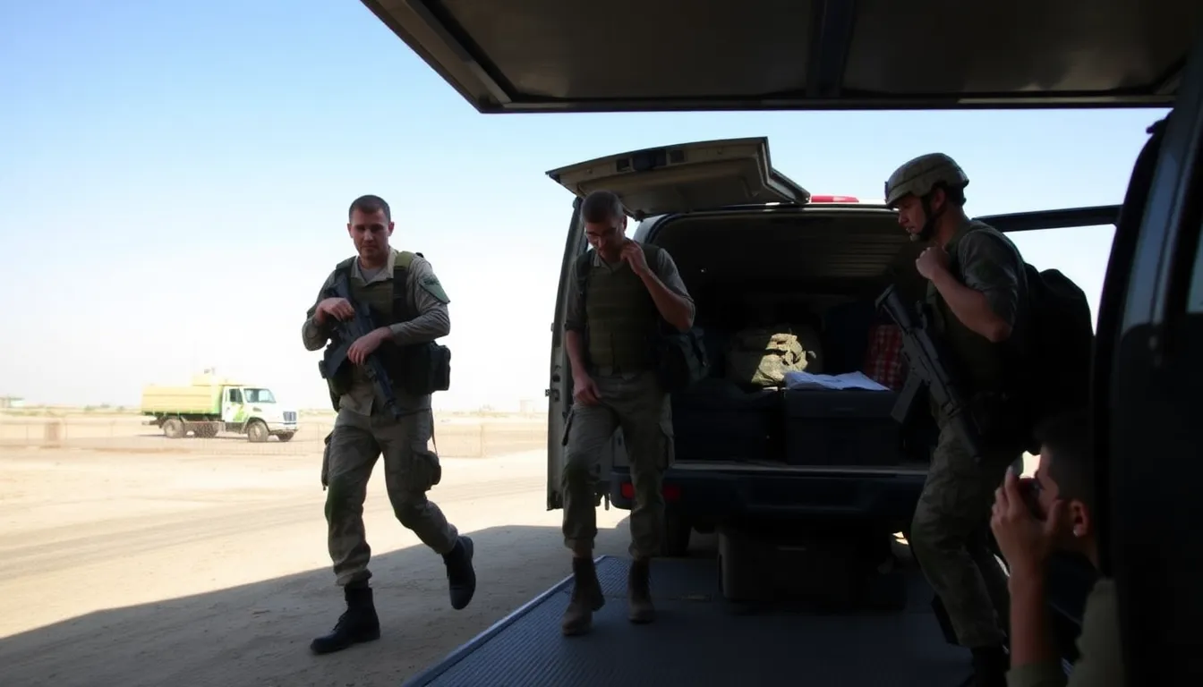 NATO military trainers are seen boarding a transport aircraft at an Iraqi airbase as the organization concludes its training mission amid rising tensions in the region.