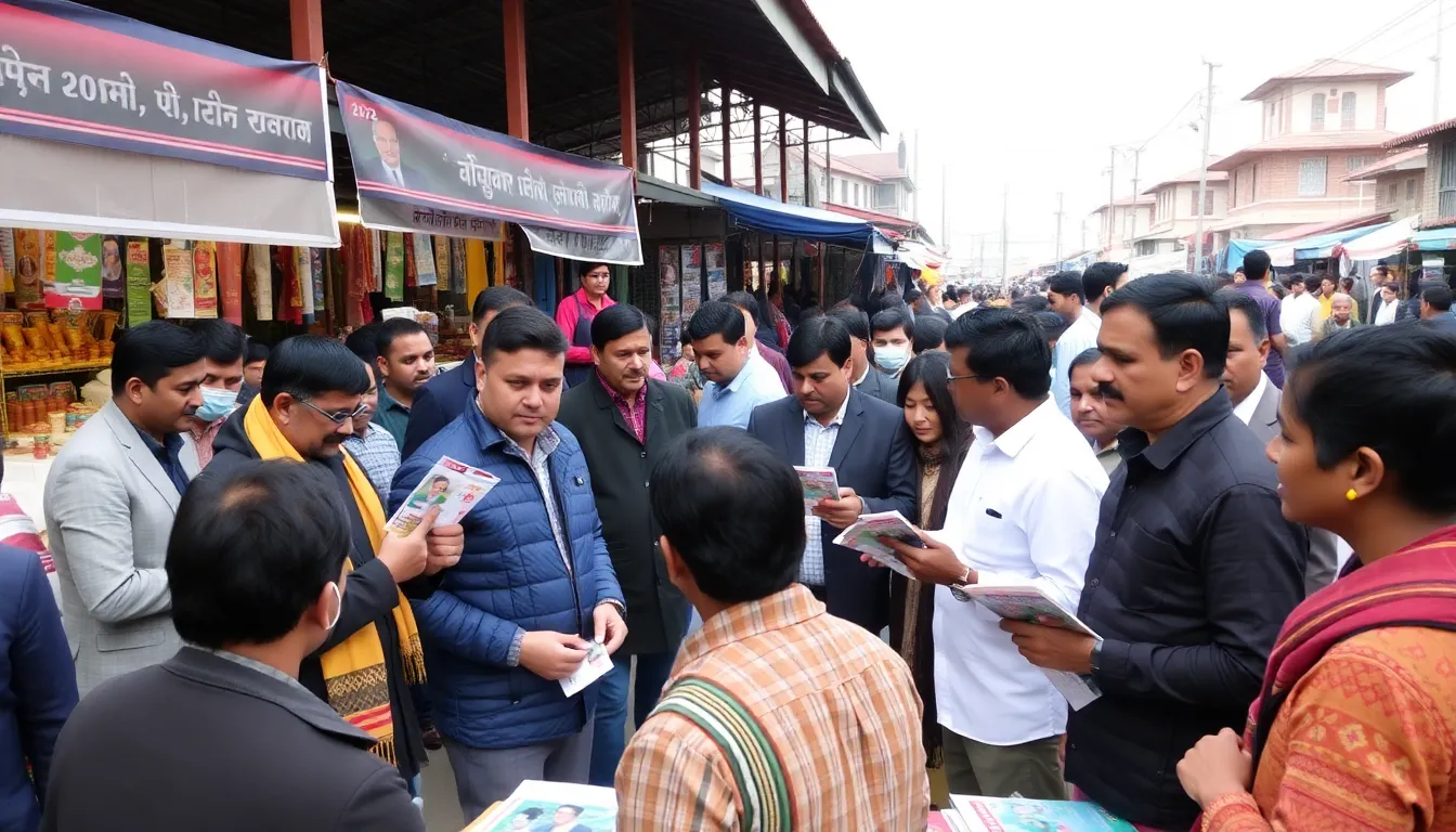 Crowds gather outside a polling station in Nepal, discussing the upcoming 2026 elections and the candidates vying for power.