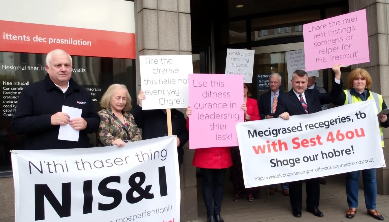 Savers gather outside a National Savings and Investments branch, expressing frustration over delays in accessing their funds following a leadership change.
